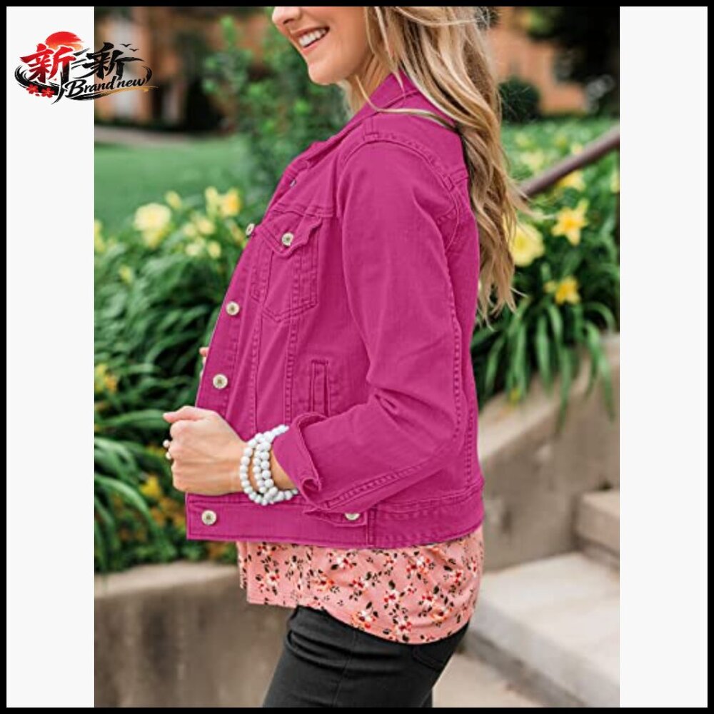 Button Down Stretch Fitted Denim Jacket With Long… - image 5